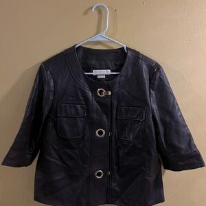 Michael Kors Black Leather Jacket with Cropped Design